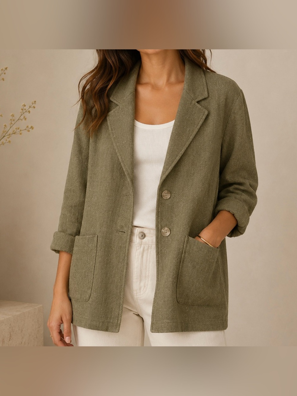 ZARA | Olive Green Oversized Blazer Patch Pockets Long Line | Medium